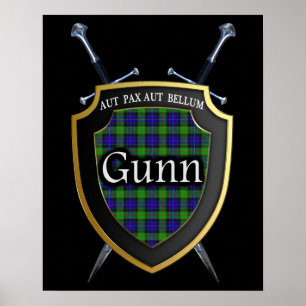 Klan Gunn Tartan Scottish Shield & Swords Poster