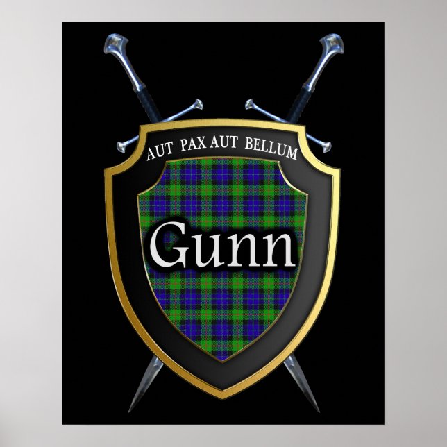 Klan Gunn Tartan Scottish Shield & Swords Poster (Framsidan)