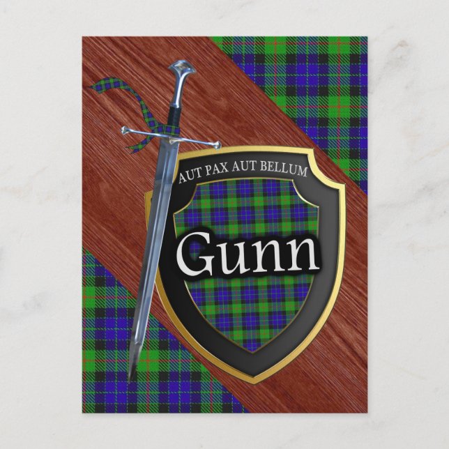 Klan Gunn Tartan Sword & Shield Vykort (Framsida)