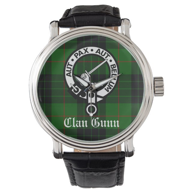 Klan Gunn Vapensköld Badge och Tartan Armbandsur (Framsida)