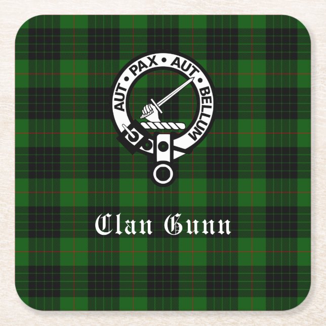 Klan Gunn Vapensköld Badge & Tartan Papper Underlä Underlägg Papper Kvadrat (Framsidan)