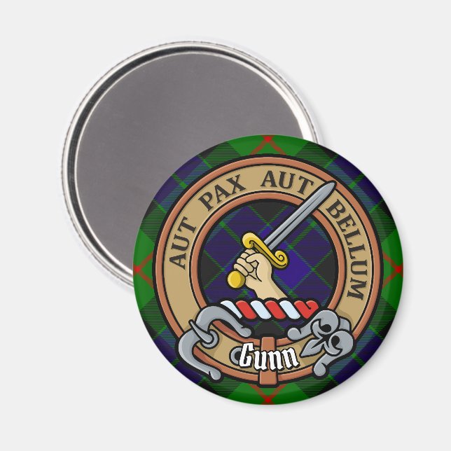 Klan Gunn Vapensköld över Tartan Magnet (Front/Back)