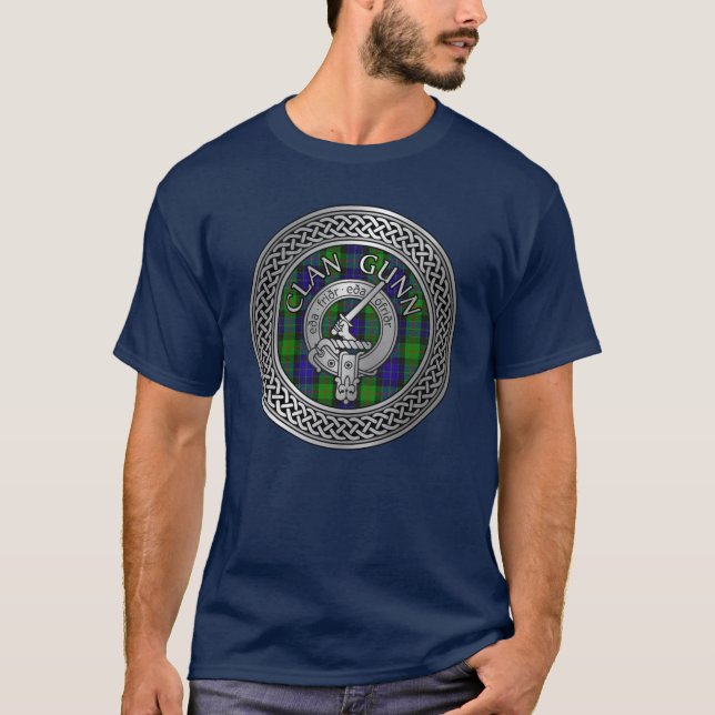 Klan Gunn Vapensköld & Tartan Knot T-Shirt (Framsida)