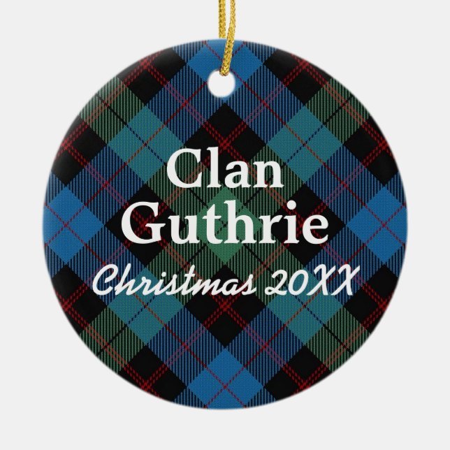 Klan Guthrie Scottish Tartan Julgransprydnad Keramik (Framsidan)
