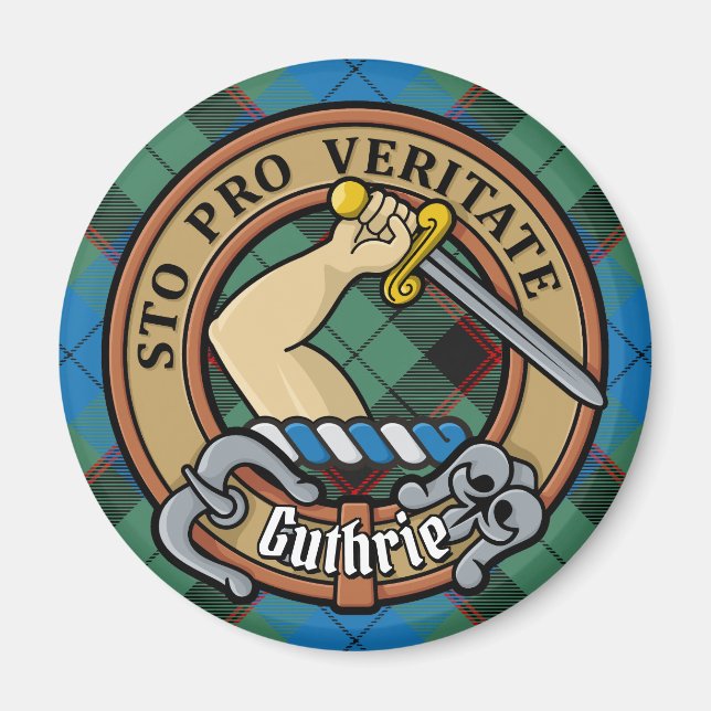 Klan Guthrie Vapensköld over Tartan Magnet (Framsidan)