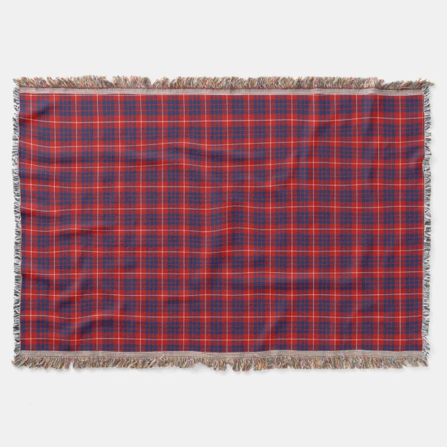 Klan Hamilton Bright Blue and Red Scottish Tartan Filt (Framsidan)