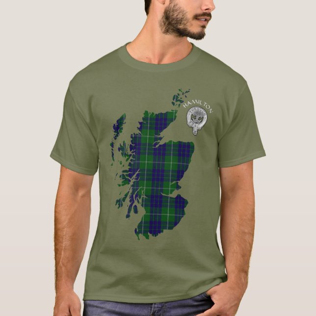 Klan Hamilton Hunting Tartan Karta & Vapensköld T Shirt (Framsida)