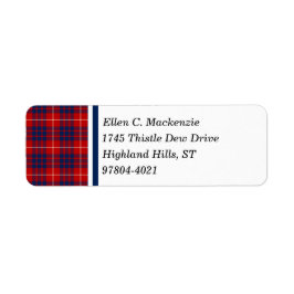Klan Hamilton Red and Royal Blue Scottish Tartan Returadress Etikett