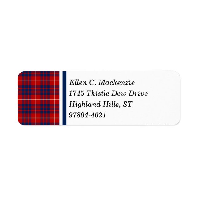 Klan Hamilton Red and Royal Blue Scottish Tartan Returadress Etikett (Framsidan)