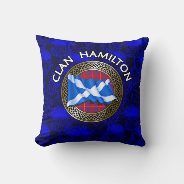 Klan Hamilton Tartan Knot & Flagga Kudde (Framsida)