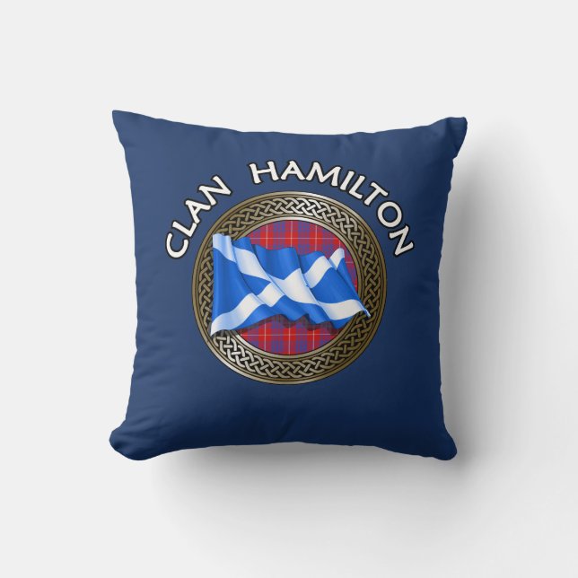 Klan Hamilton Tartan Knot & Flagga Kudde (Framsida)