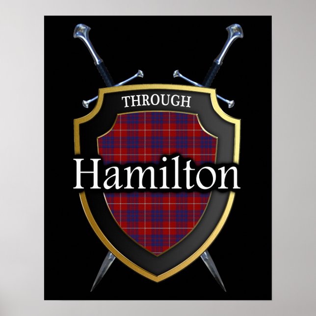 Klan Hamilton Tartan Scottish Shield & Swords Poster (Framsidan)