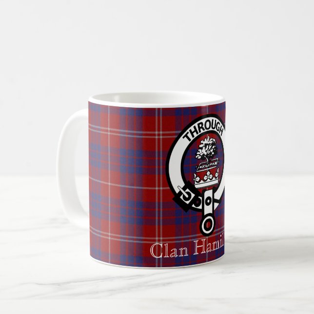 Klan Hamilton Vapensköld och Tartan Coffee Mugg (Framsida vänster)