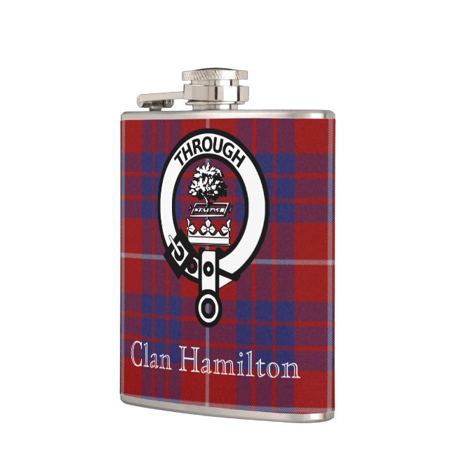 Klan Hamilton Vapensköld och Tartan Flagga Fickplunta (Vänster)