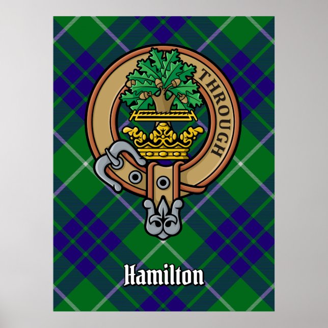 Klan Hamilton Vapensköld över jakt på Tartan Poster (Framsidan)
