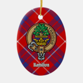 Klan Hamilton Vapensköld över Red Tartan Julgransprydnad Keramik