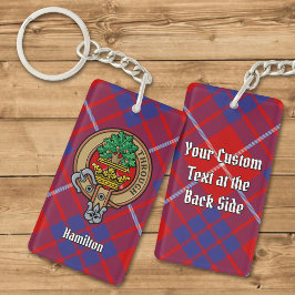 Klan Hamilton Vapensköld över Red Tartan Keychain