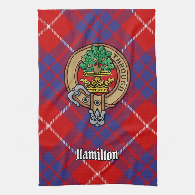Klan Hamilton Vapensköld över Red Tartan Kitchen T Kökshandduk (Vertikal)