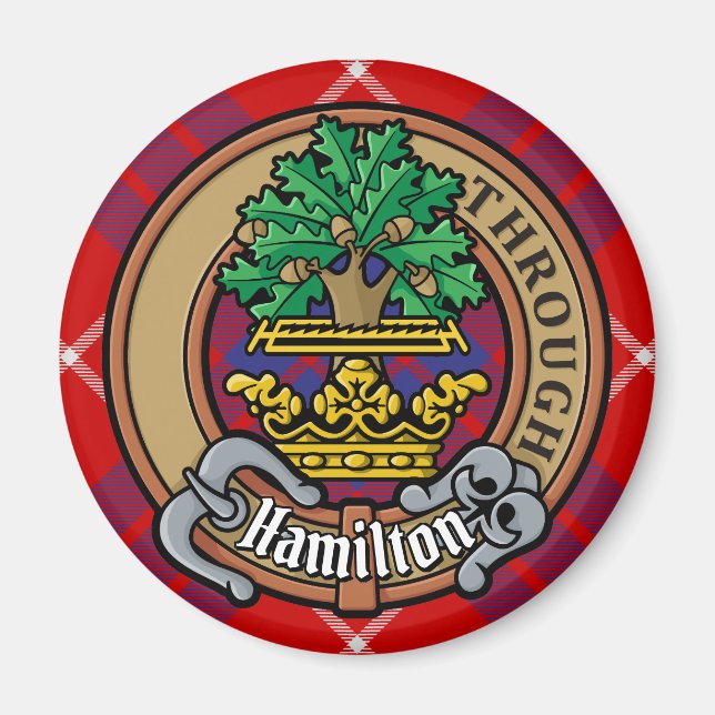 Klan Hamilton Vapensköld över Red Tartan Magnet (Framsidan)