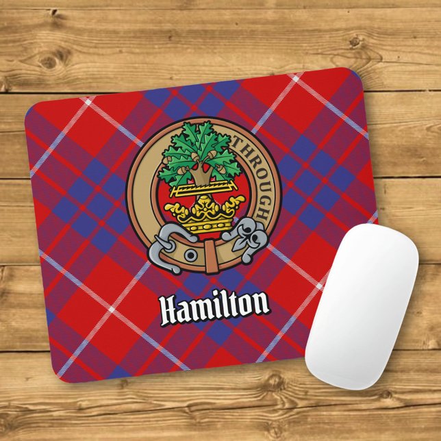 Klan Hamilton Vapensköld över Red Tartan Musmatta (Skapare uppladdad)
