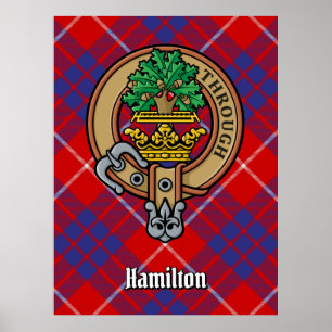 Klan Hamilton Vapensköld över Red Tartan Poster