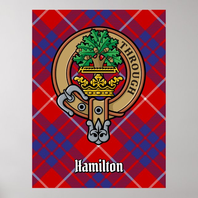 Klan Hamilton Vapensköld över Red Tartan Poster (Framsidan)
