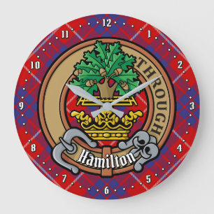 Klan Hamilton Vapensköld över Red Tartan Stor Klocka