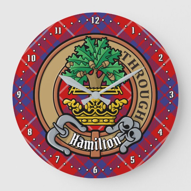 Klan Hamilton Vapensköld över Red Tartan Stor Klocka (Framsida)