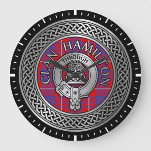 Klan Hamilton Vapensköld & Tartan Knot Large Clock Stor Klocka
