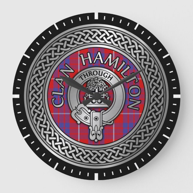 Klan Hamilton Vapensköld & Tartan Knot Large Clock Stor Klocka (Framsida)