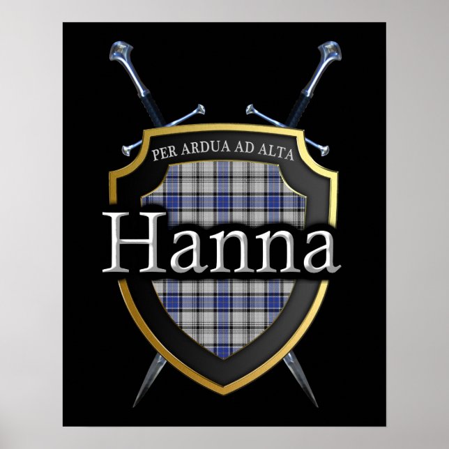 Klan Hanna Hannay Tartan Shield & Swords Skriv ut Poster (Framsidan)