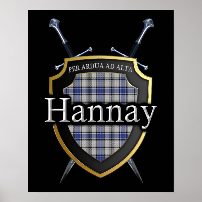 Klan Hannay Tartan Shield & Swords Skriv ut Poster (Framsidan)
