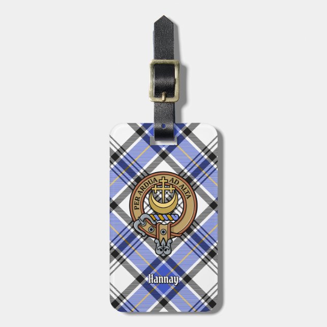 Klan Hannay Vapensköld över Tartan Bagagebricka (Vertikal Framsida)