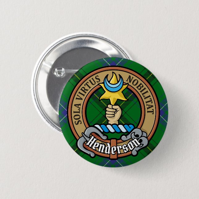 Klan Henderson Vapensköld över Tartan Knapp (Framsida & baksida)