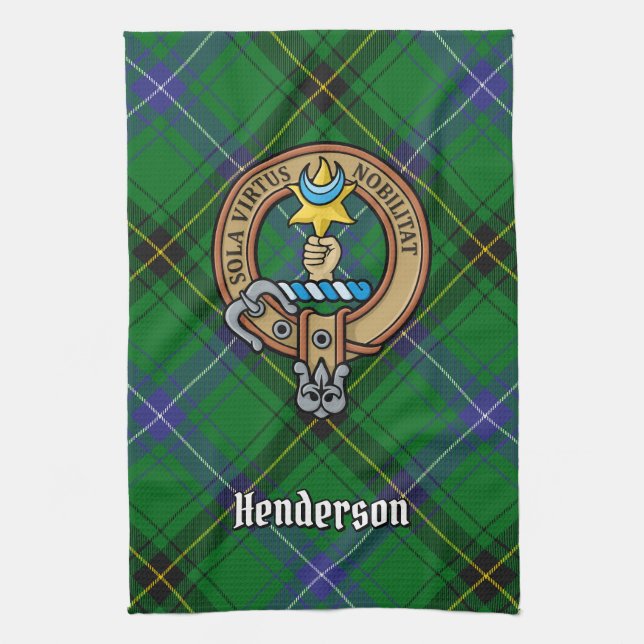 Klan Henderson Vapensköld över Tartan Kökshandduk (Vertikal)
