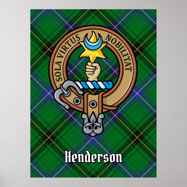 Klan Henderson Vapensköld över Tartan Poster (Framsidan)
