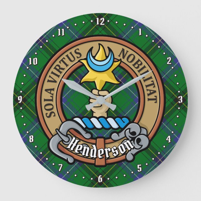 Klan Henderson Vapensköld över Tartan Stor Klocka (Framsida)