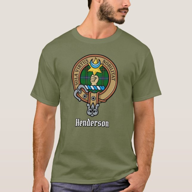 Klan Henderson Vapensköld över Tartan T Shirt (Framsida)