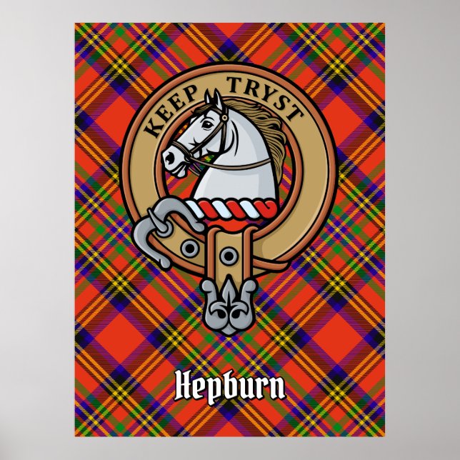 Klan Hepburn Vapensköld över Tartan Poster (Framsidan)