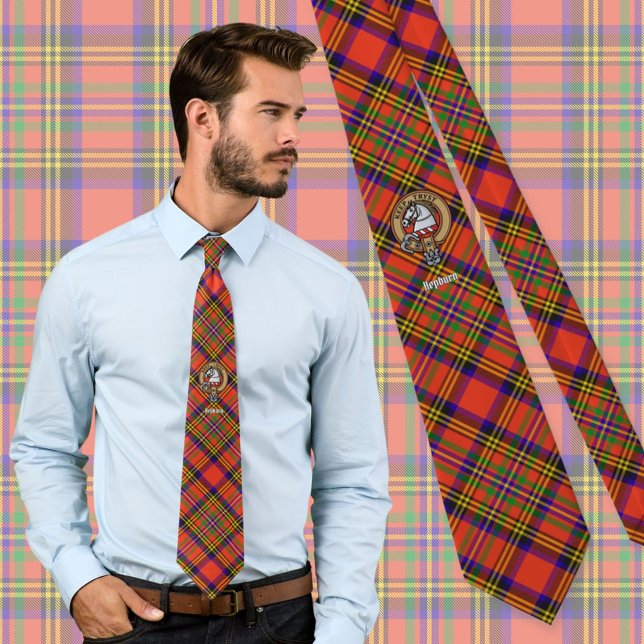 Klan Hepburn Vapensköld över Tartan Slips (Skapare uppladdad)
