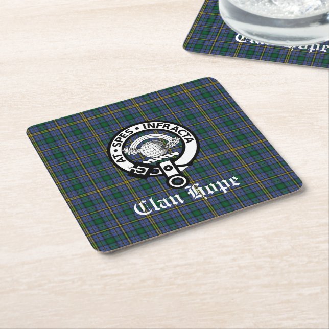 Klan Hope Vapensköld Badge & Tartan Underlägg Papper Kvadrat (Vinklad)