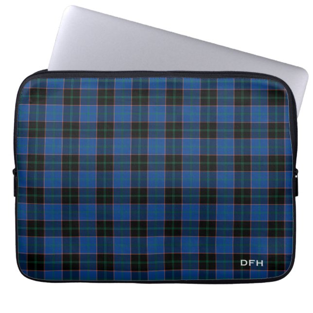 Klan Hume Tartan Blue - Black Play Monogram Laptop Sleeve (Framsidan)