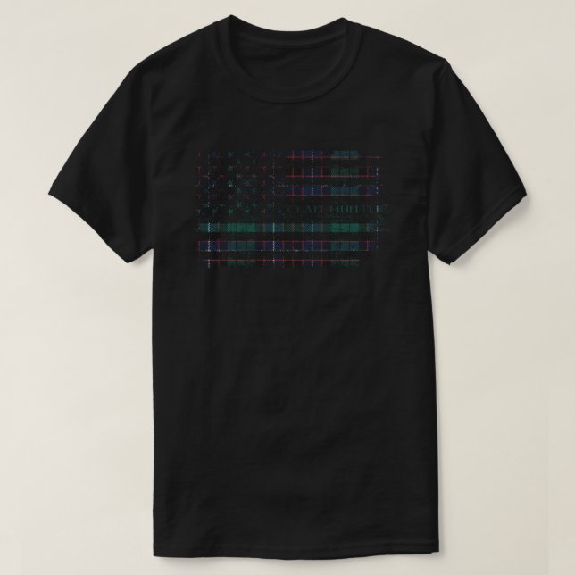 Klan Hunter of Peebleshire Scottish tartan US flag T Shirt (Design framsida)