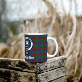 Klan Jardine Vapensköld Badge och Tartan Kaffemugg