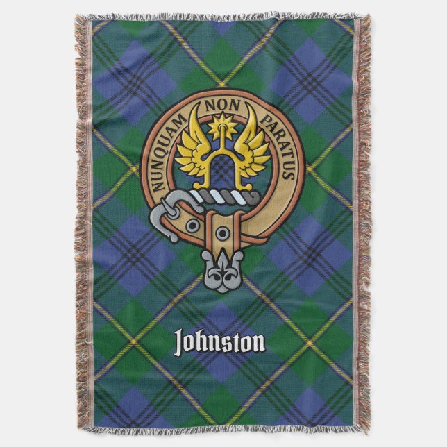 Klan Johnston vapensköld över tartan Filt (Framsidan Vertikal)