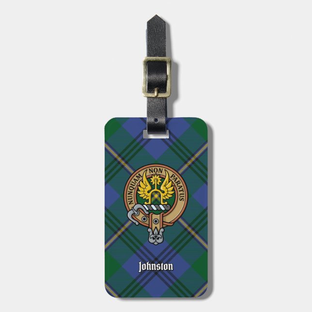 Klan Johnston-Vapenskölden över Tartan Bagagebricka (Vertikal Framsida)