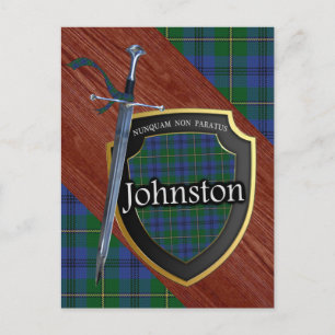 Klan Johnstone Johnston Tartan Sword & Shield Vykort