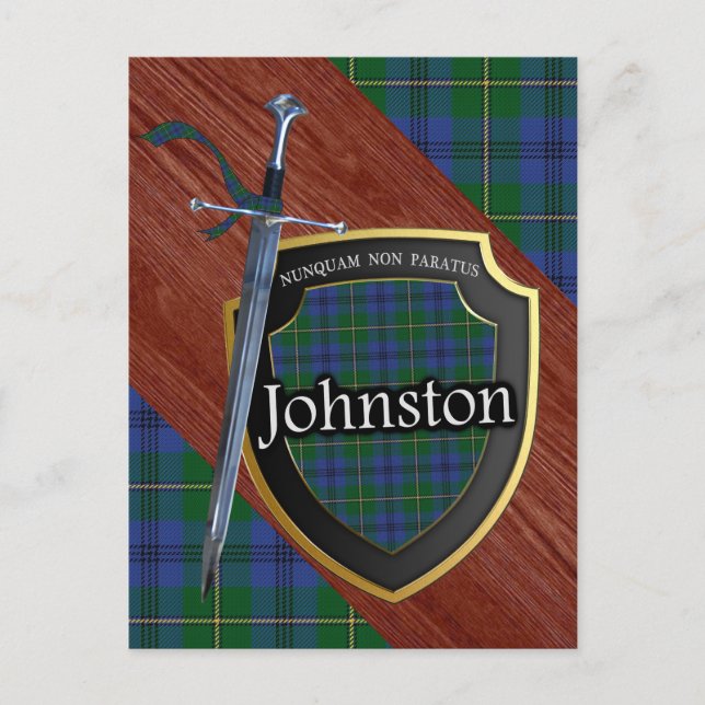 Klan Johnstone Johnston Tartan Sword & Shield Vykort (Framsida)