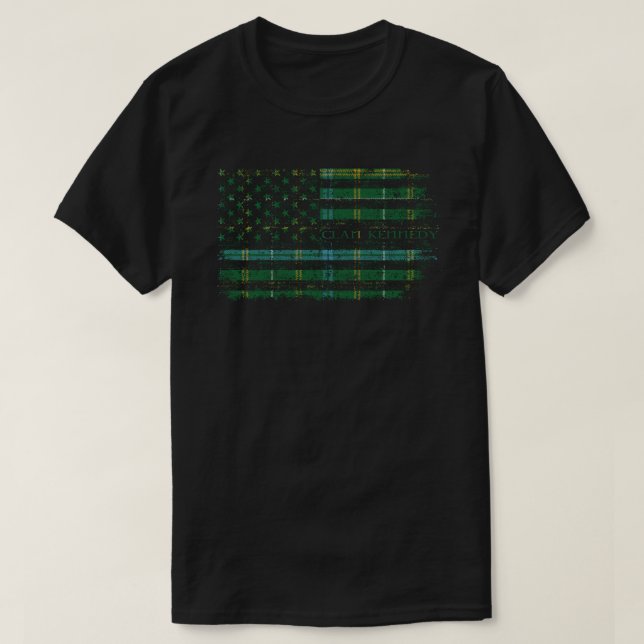 Klan Kennedy Irish tartan US flagga T Shirt (Design framsida)