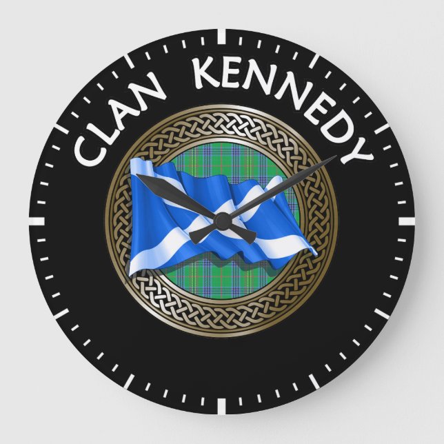 Klan Kennedy Tartan Knot & Flagga Stor Klocka (Framsida)